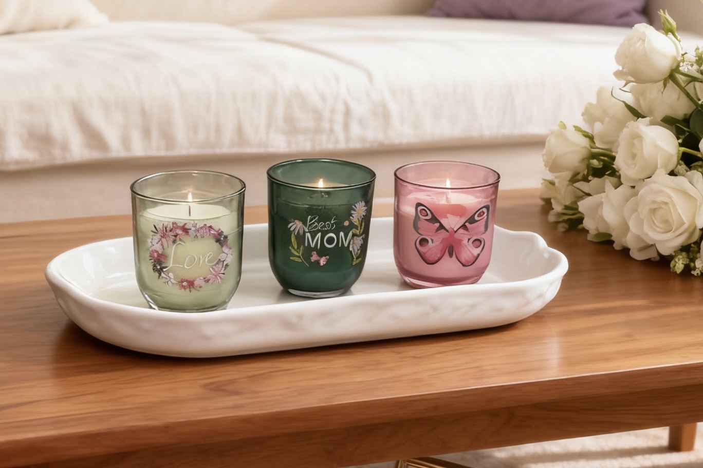 Colored Glass Candle with front label (115g wax fill)